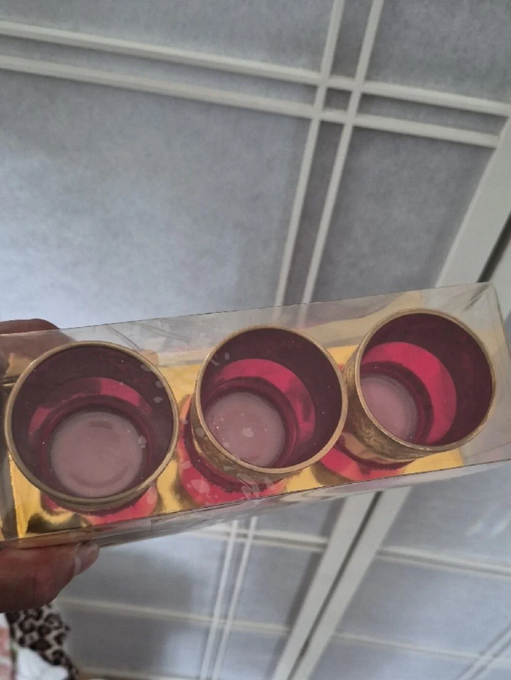 Home Accents Red Glass Tea Light Holders with Gold Trim - Set of 6